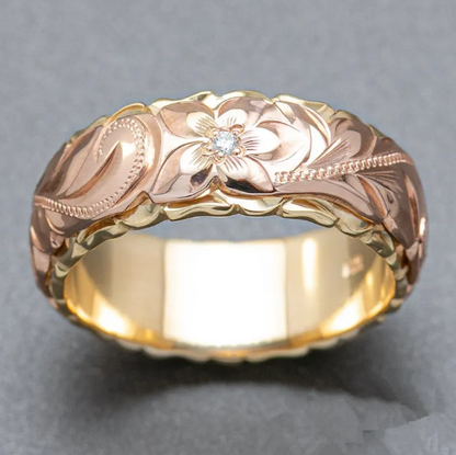 Two-Tone Rose Carved Ring