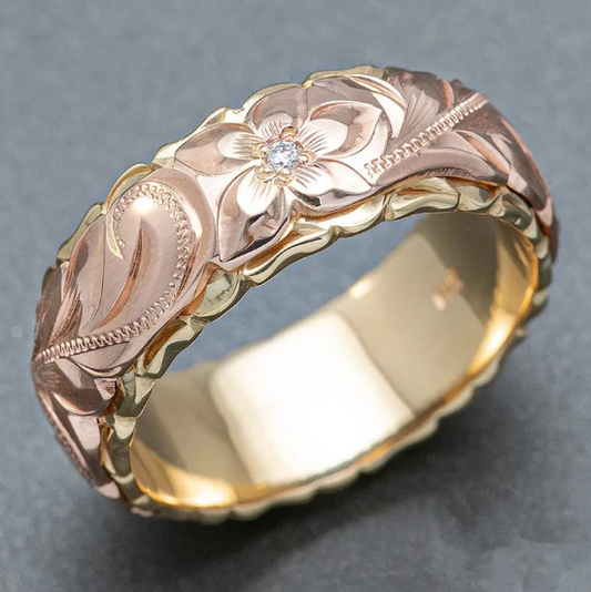 Two-Tone Rose Carved Ring