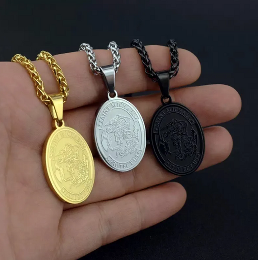 Oval Angel Portrait Stainless Steel Necklace