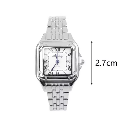 Luxurious Polished Silver Square Wristwatch Roman Dial