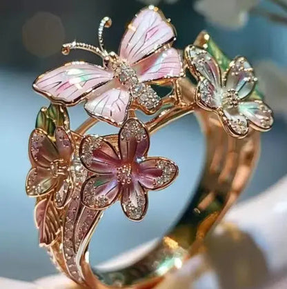 1+1 Offer: Fashion delicate gold color flower butterfly rings for women party accessories gifts custom jewelry