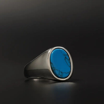 Men's Stainless Signet Ring Featuring Faux Gemstones