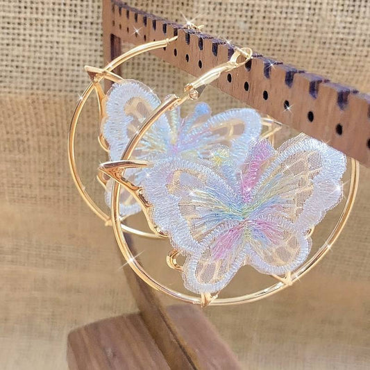 Vintage White Butterfly Hoop Earrings