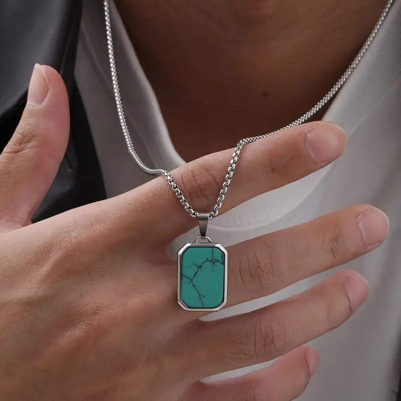 Luxurious Turquoise Tiger Eye Stone Pendant Necklace