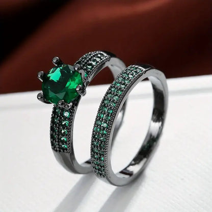 18K Gold Zirconia Eternity Rings Set