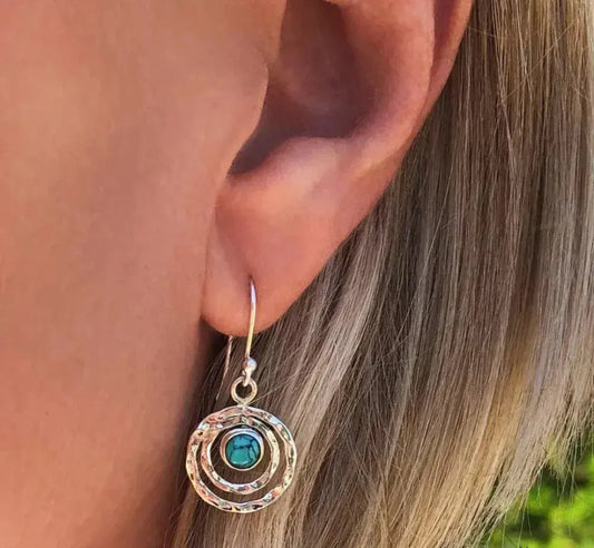 1+1 Offer: Boho saturn earrings with turquoise stone in silver and gold