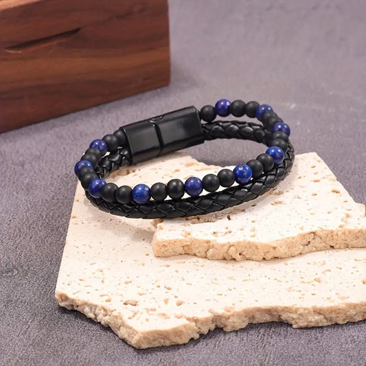 Luxurious Men's Twofold Layer Faux Leather Bracelet