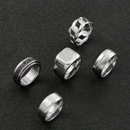 Luxurious Rotatable Geometric Stainless Steel Ring Set