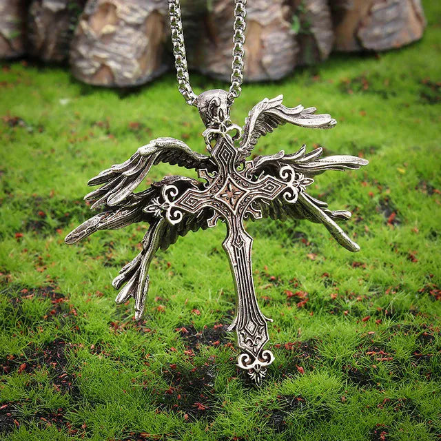 Six-Winged Angel Cross Pendant Necklace