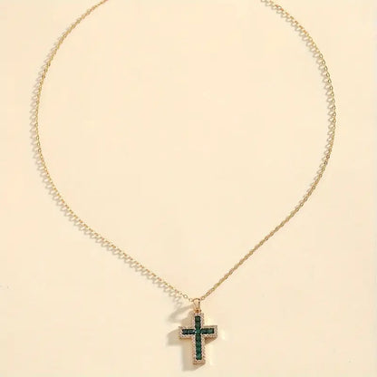Solene Emerald Cross Pendant Gold Necklace