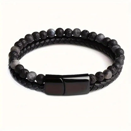 Luxurious Men's Twofold Layer Faux Leather Bracelet