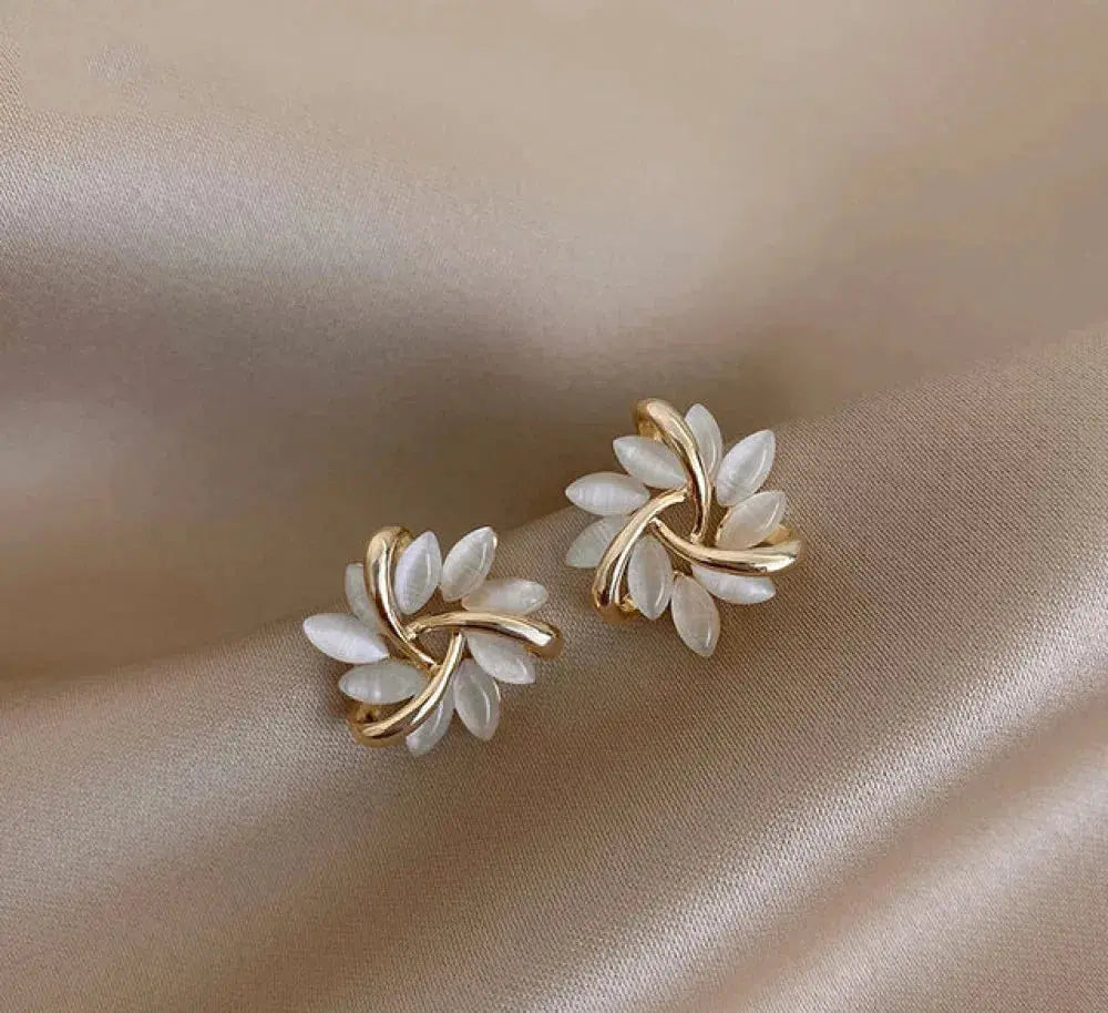 1+1 Offer: Elegant and exquisite opal petal circle stud earrings in gold
