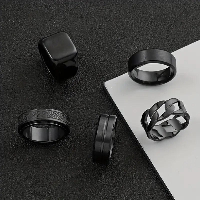 Luxurious Rotatable Geometric Stainless Steel Ring Set