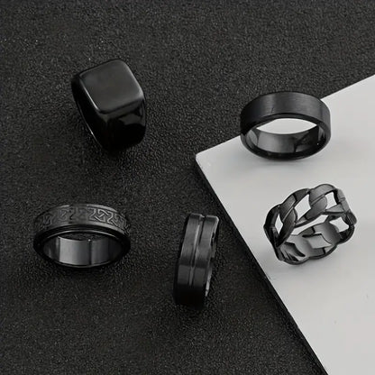 Luxurious Rotatable Geometric Stainless Steel Ring Set