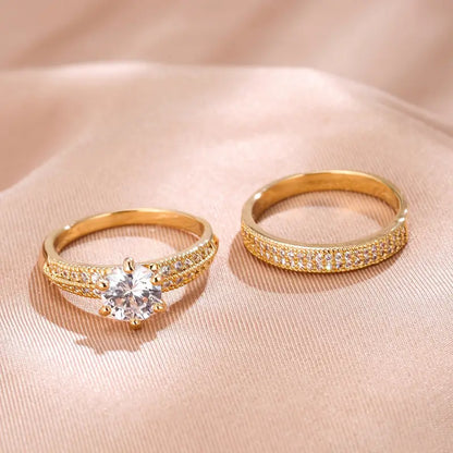 18K Gold Zirconia Eternity Rings Set