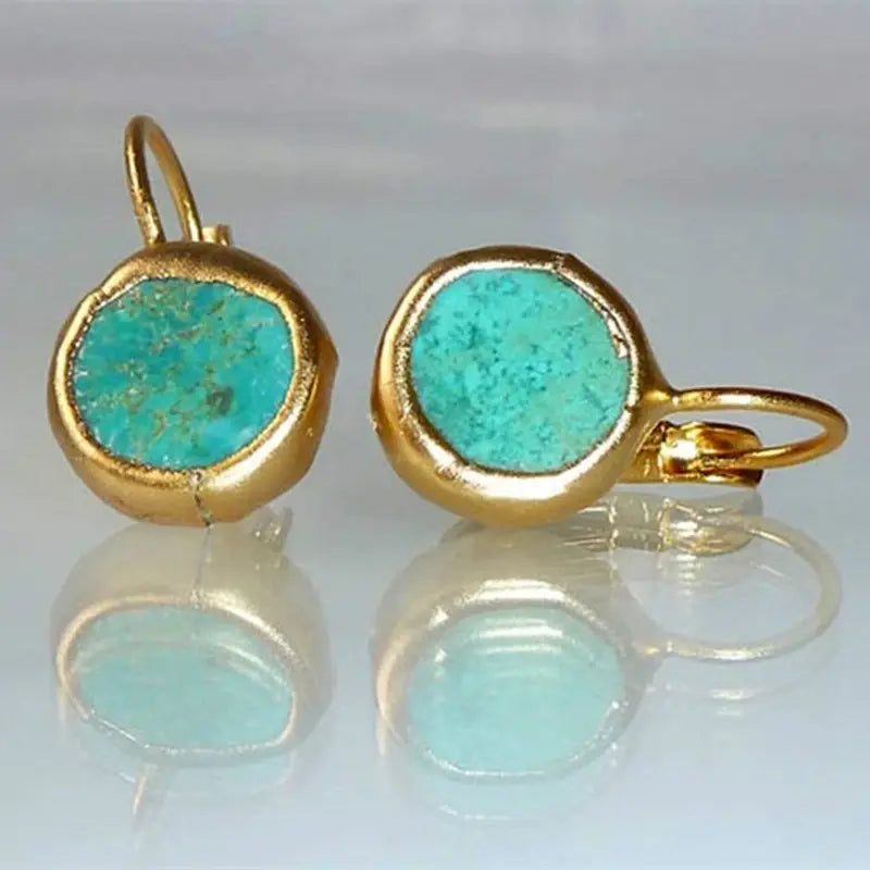 1+1 Offer: Gold earrings with turquoise stone