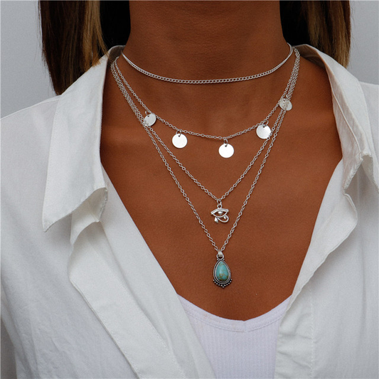 1+1 Offer: Blue Stone Silver Necklace