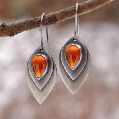 1+1 Offer: Vintage Orange Stein Earrings in Silver