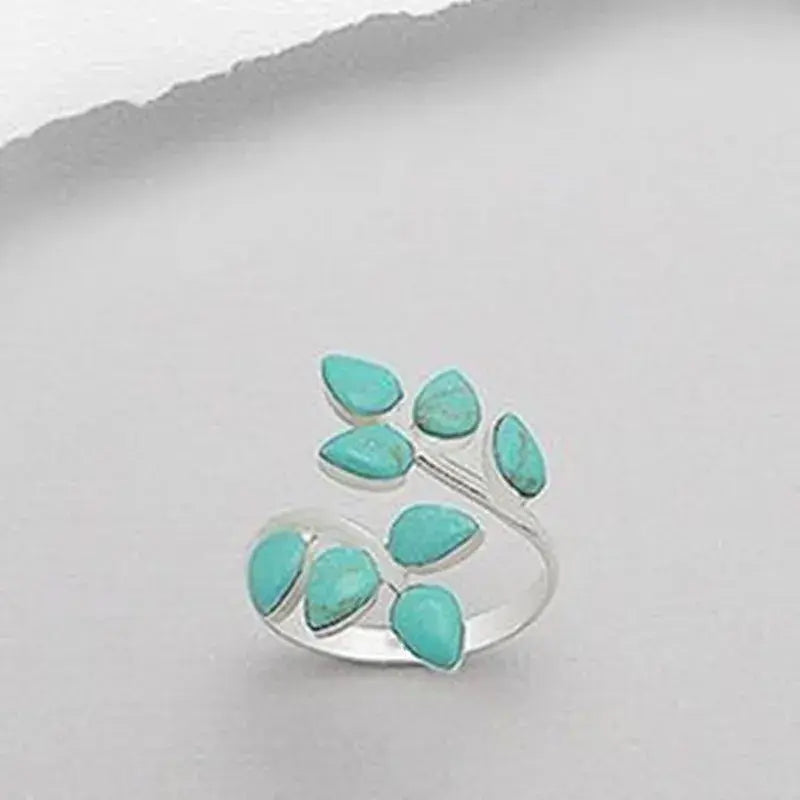 1+1 Offer: Adjustable Ring with Turquoise Leaves