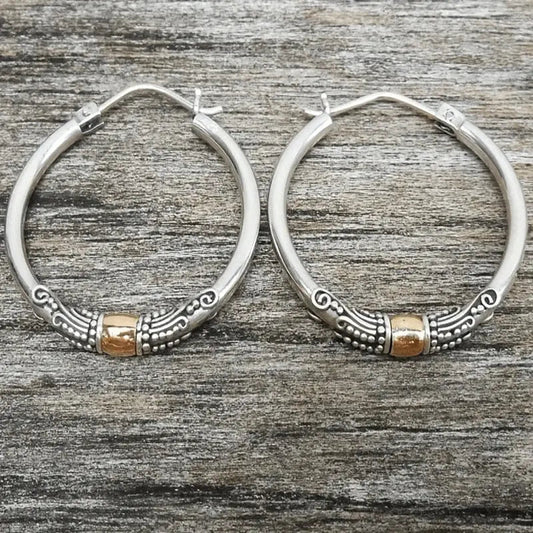 1+1 Offer: Vintage Silver Carved Pattern Hoop Earrings