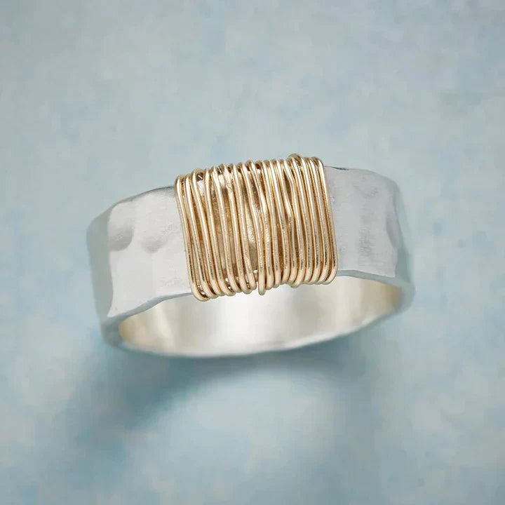 1+1 Offer: Vintage Golden Threads Silver Ring
