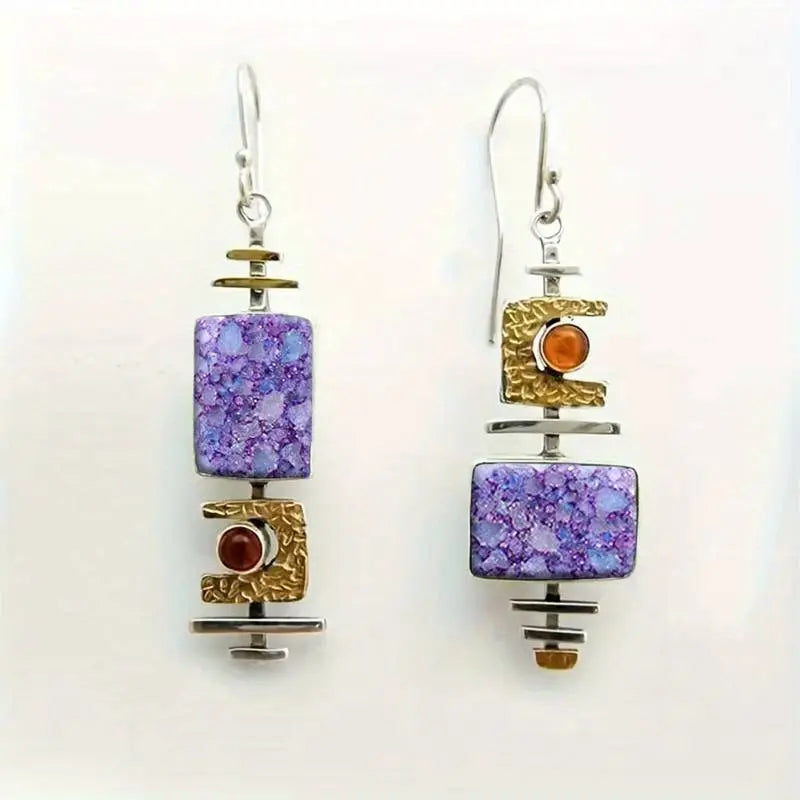 1+1 Offer: Vintage Lila Stein Old Earrings