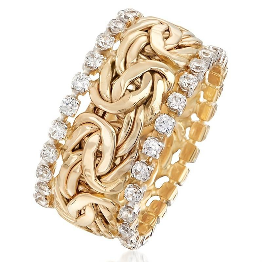 1+1 Offer: Vintage Gold Braided Zirconia Ring