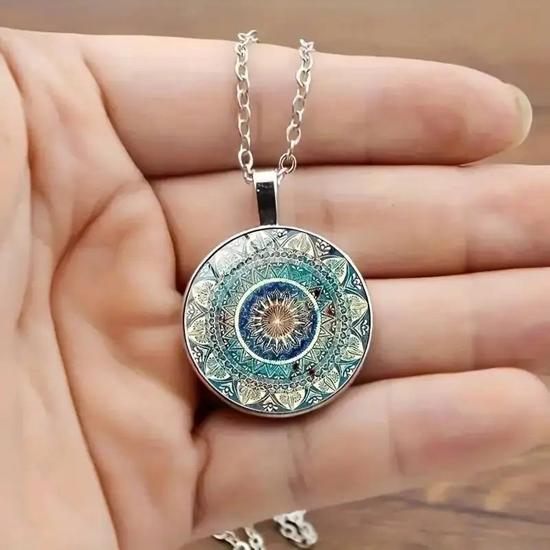 1+1 Offer: Vintage Rounded Blue Mandala Necklace