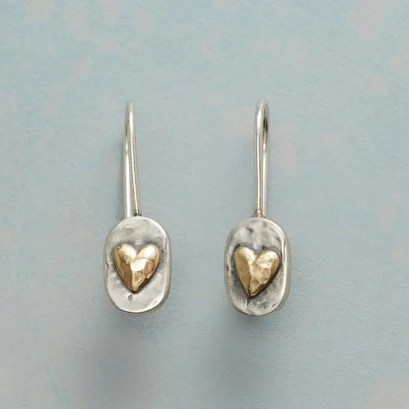 1+1 Offer: Golden Heart Earrings in Vintage Silver