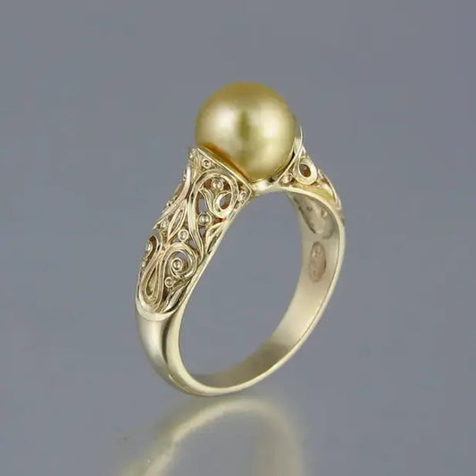1+1 Offer: Golden Vintage Pearl Ring