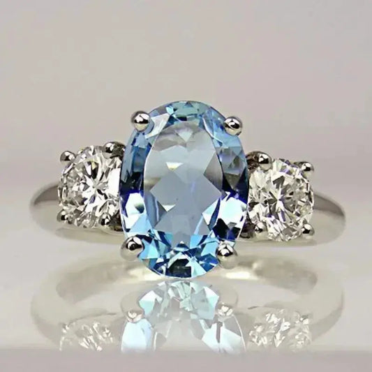 1+1 Offer: Ring with blue diamond crystal in silver