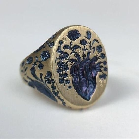 1+1 Offer: Vintage Blue Flower Gold Ring