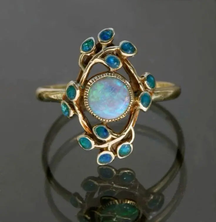 1+1 Offer: Blue Ring Vintage Crystals and Opal
