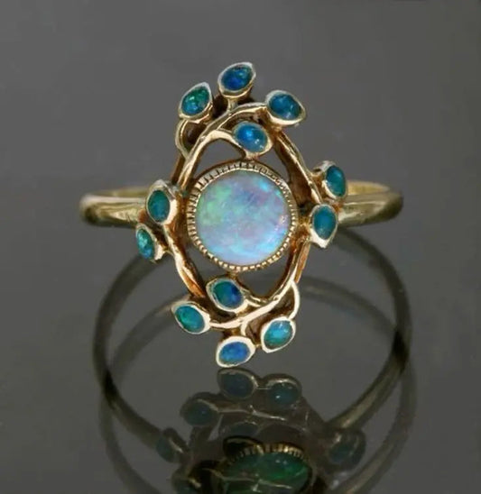 1+1 Offer: Blue Ring Vintage Crystals and Opal
