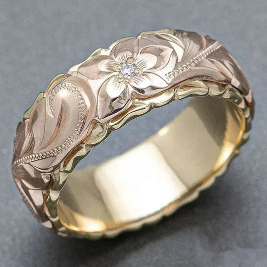 1+1 Offer: Vintage Rose Flower Gold Ring