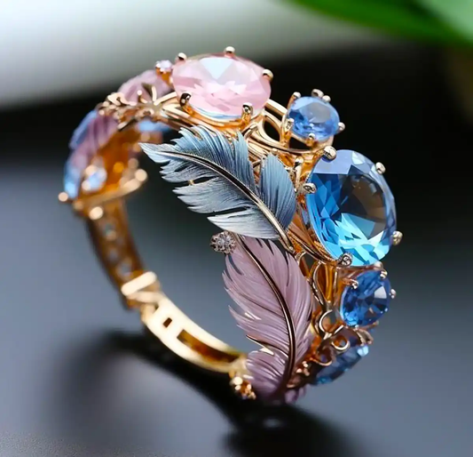 1+1 Offer: Vintage Exotic Feather Crystal Ring
