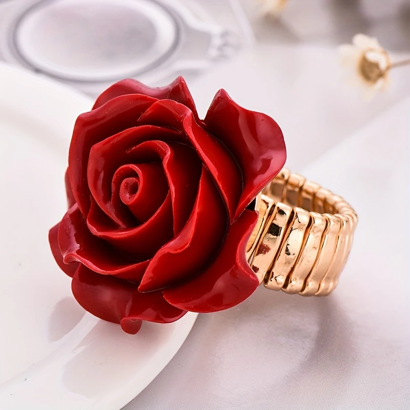 1+1 Offer: Rose gold ring with a red rose