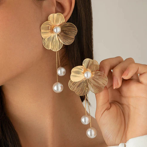 Bohemian Earrings with Pearls and Petals