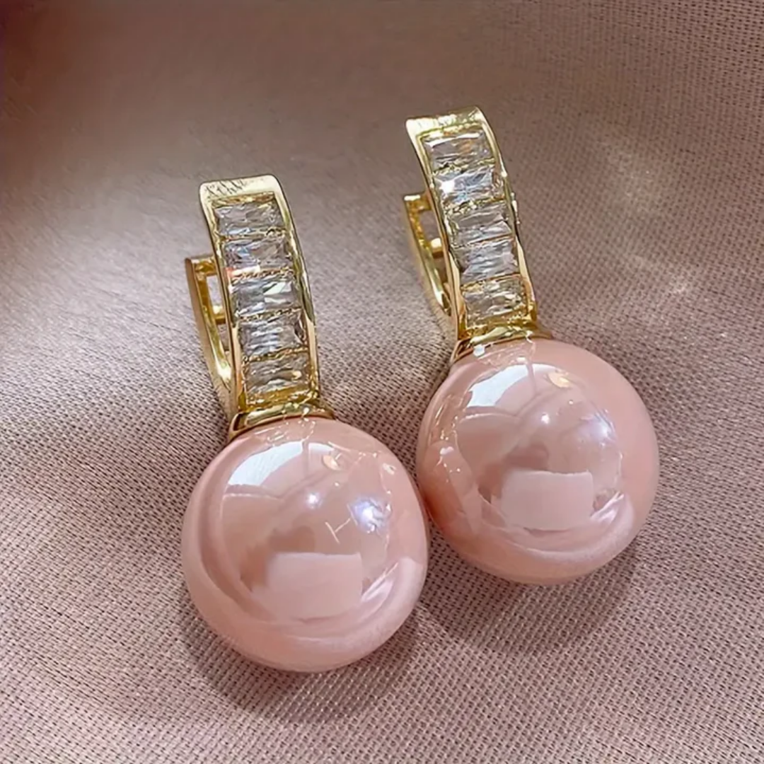 1+1 Offer: Pink Pearl Zirconia Gold Earrings