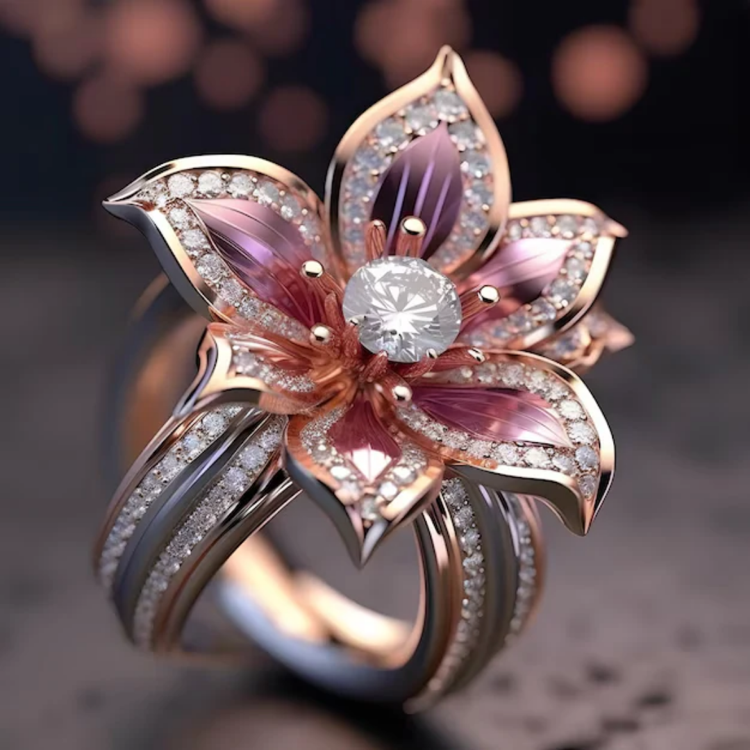 1+1 Offer: Exotic Pink Lotus Crystal Ring