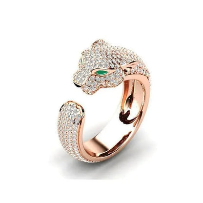1+1 Offer: Adjustable Jaguar Ring and  Rose Gold with Green Zirconia Eyes