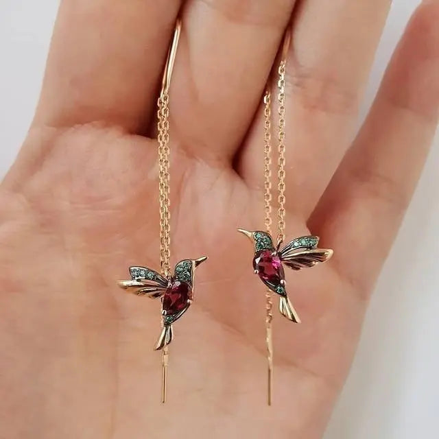 1+1 Offer: Earrings with Hummingbird Enamel and Zirconias