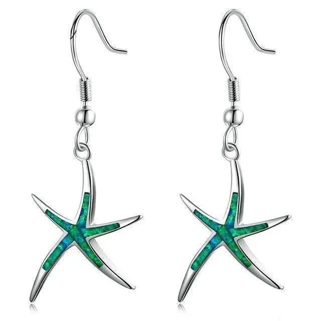 1+1 Offer: Starfish earrings made of opal and silver