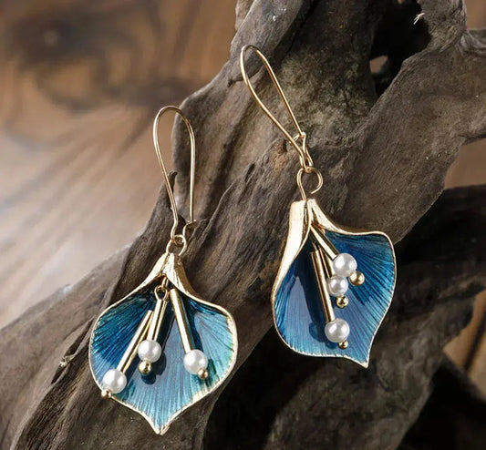 1+1 Offer: Vintage blue lotus silver earrings